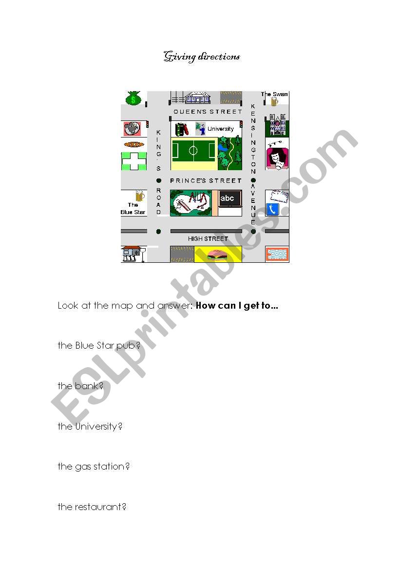 Giving directions worksheet