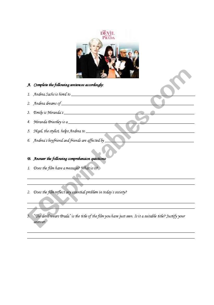 The Devil wears Prada worksheet