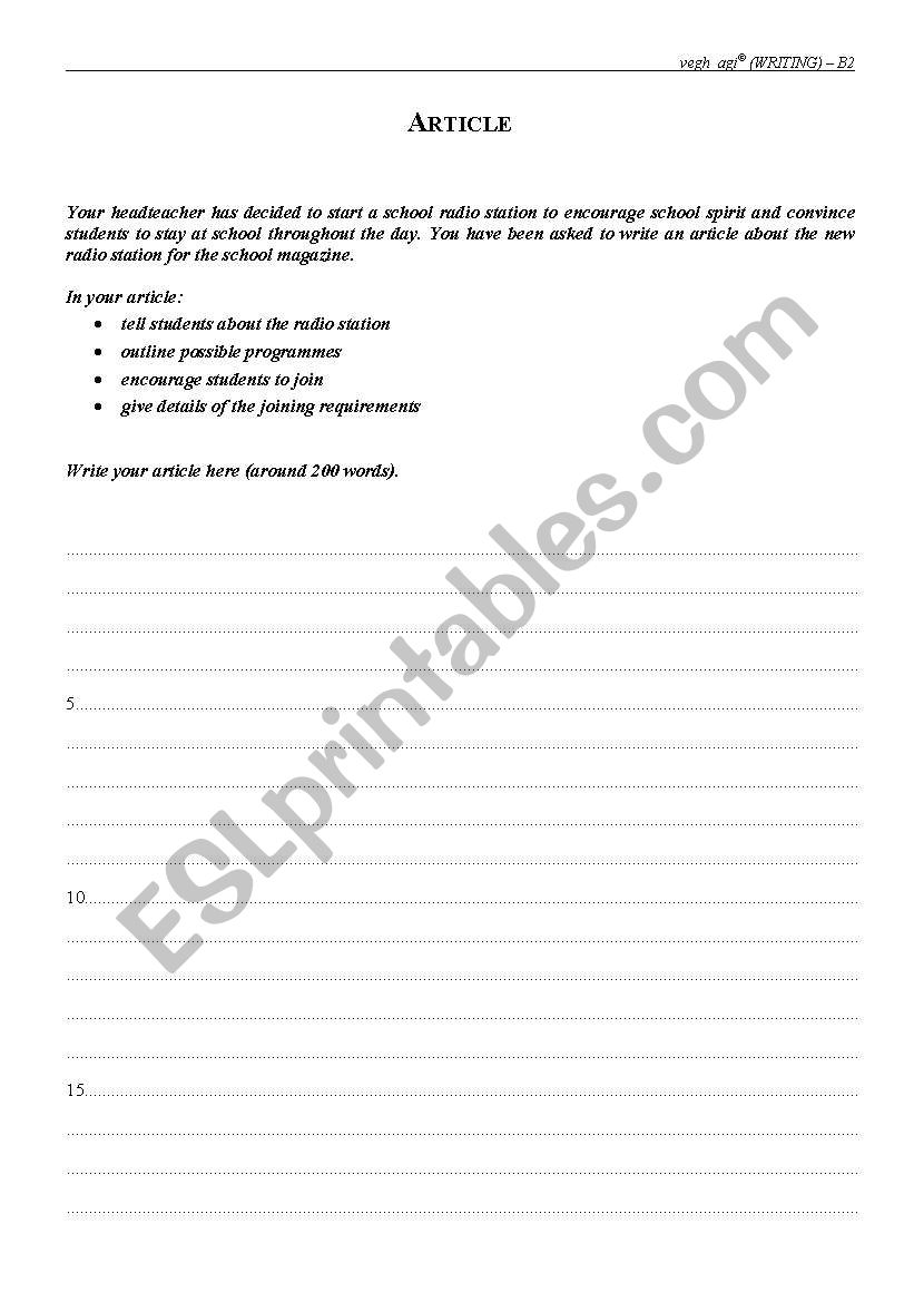 Exam samples - Writing 5 worksheet
