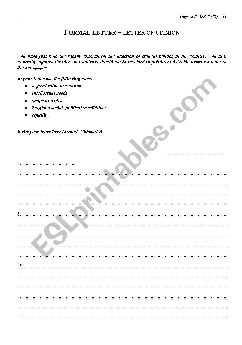 Exam samples - Writing 6 worksheet