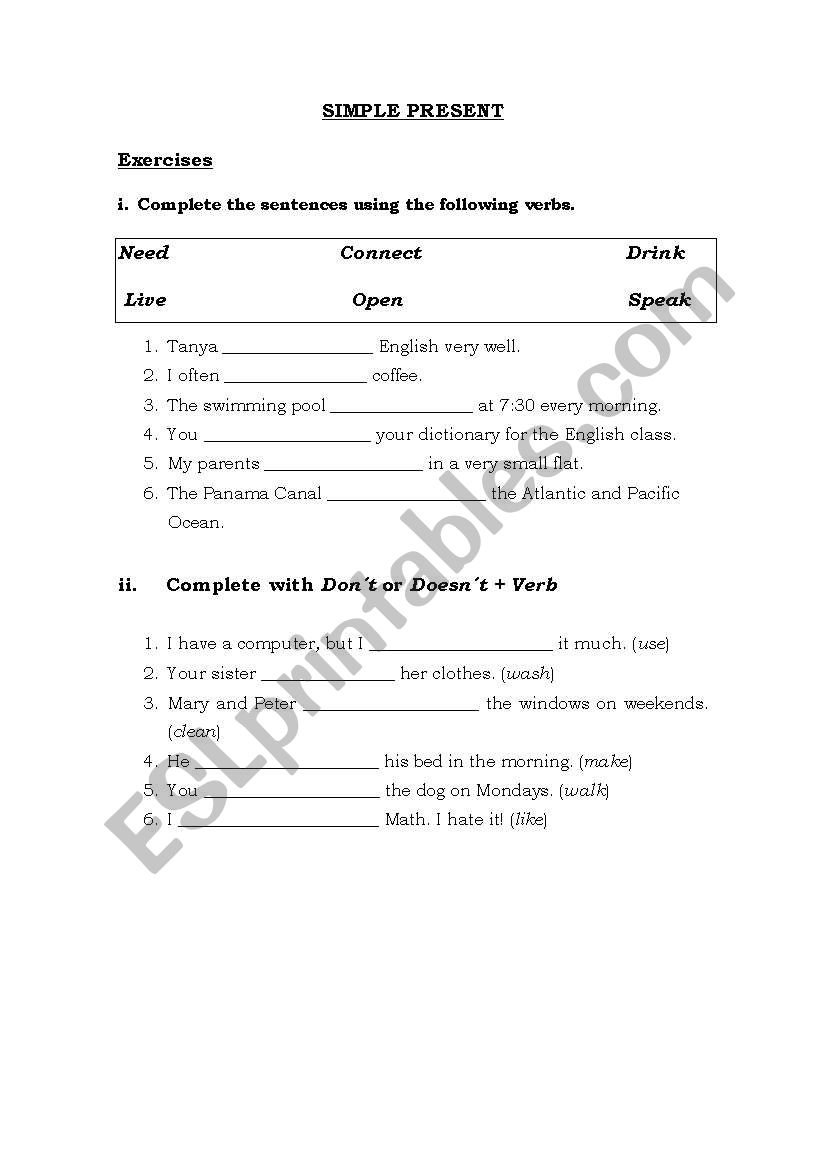 SIMPLE PRESENT worksheet