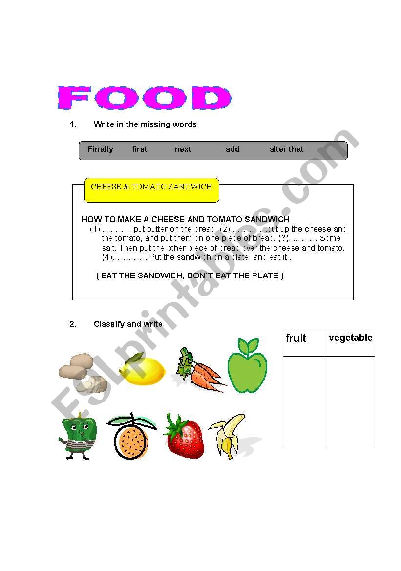 food worksheet