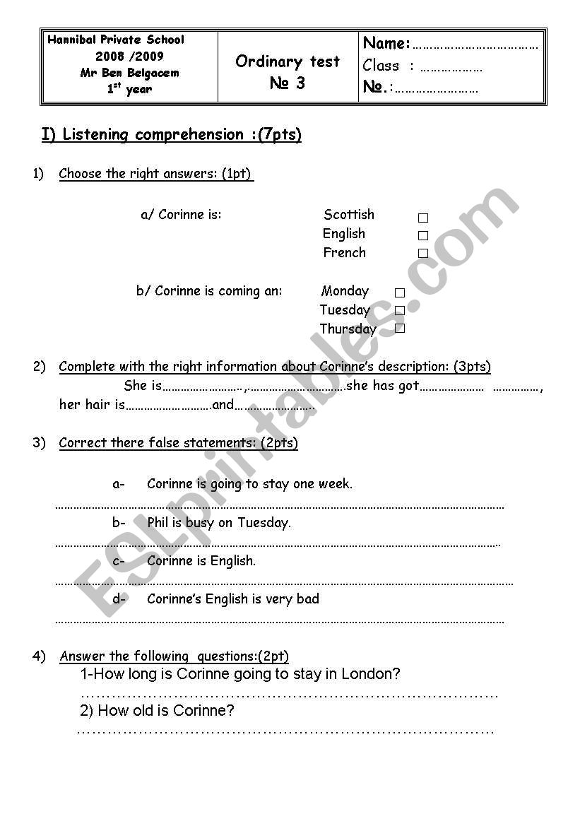 english test worksheet