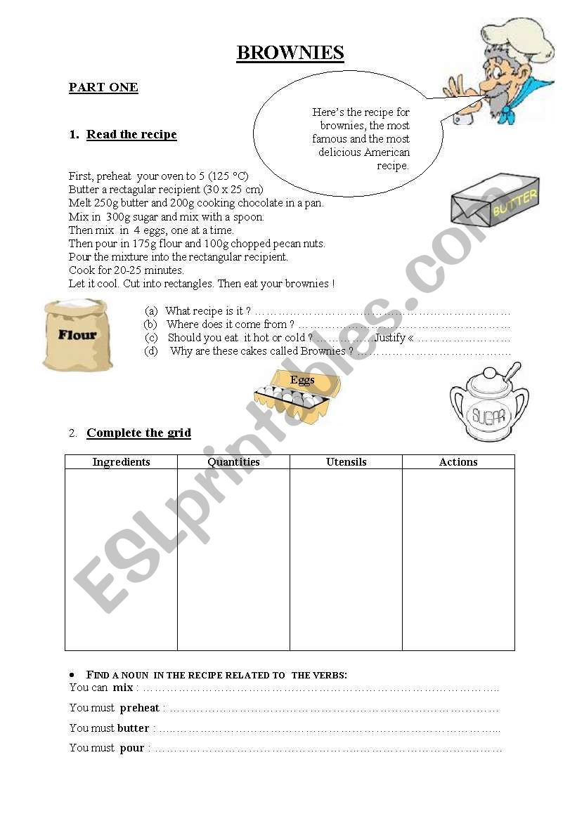 How to make brownies worksheet