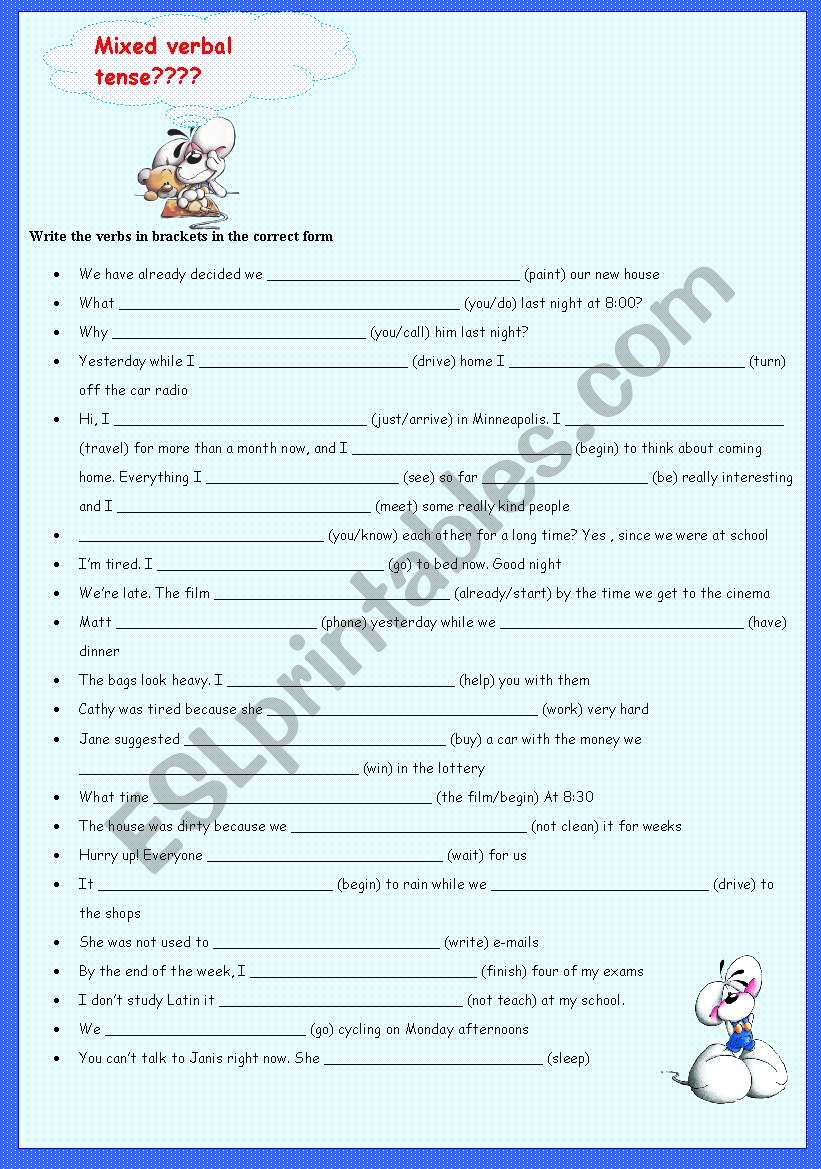 VERBAL TENSE 2 PAGES worksheet