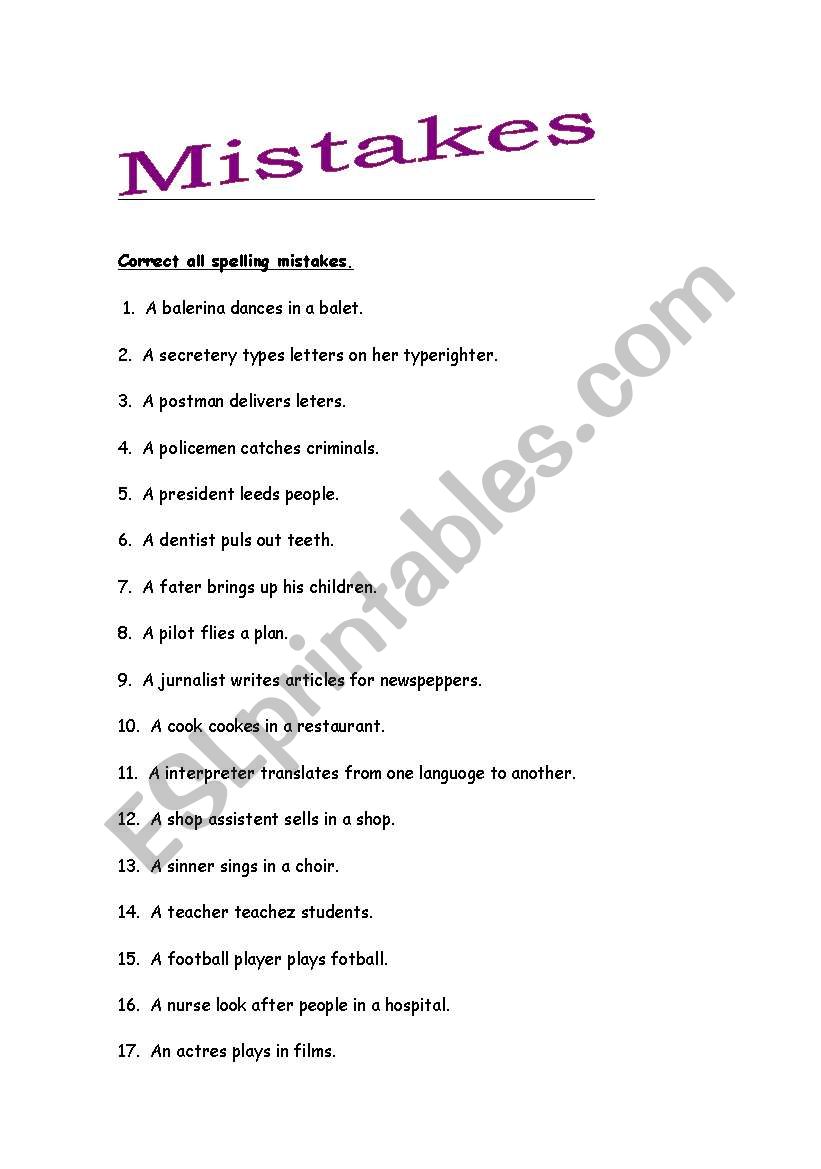 Mistakes worksheet