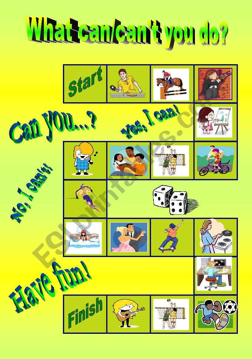 Can/can´t board game ESL worksheet by kordullaaa