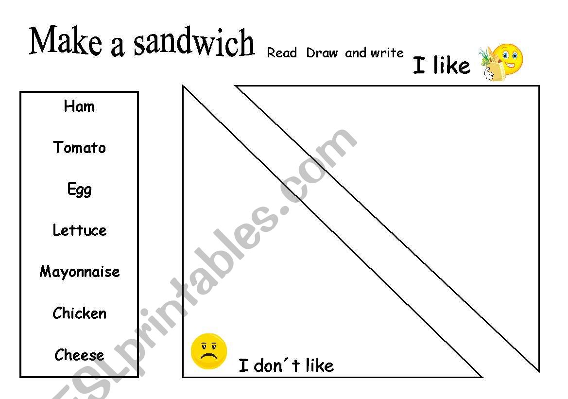 My favourite sandwich worksheet