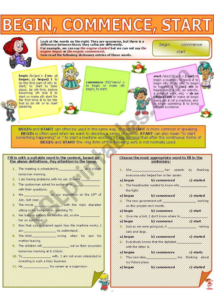 COLLOCATION 18 - BEGIN, COMMENCE, START