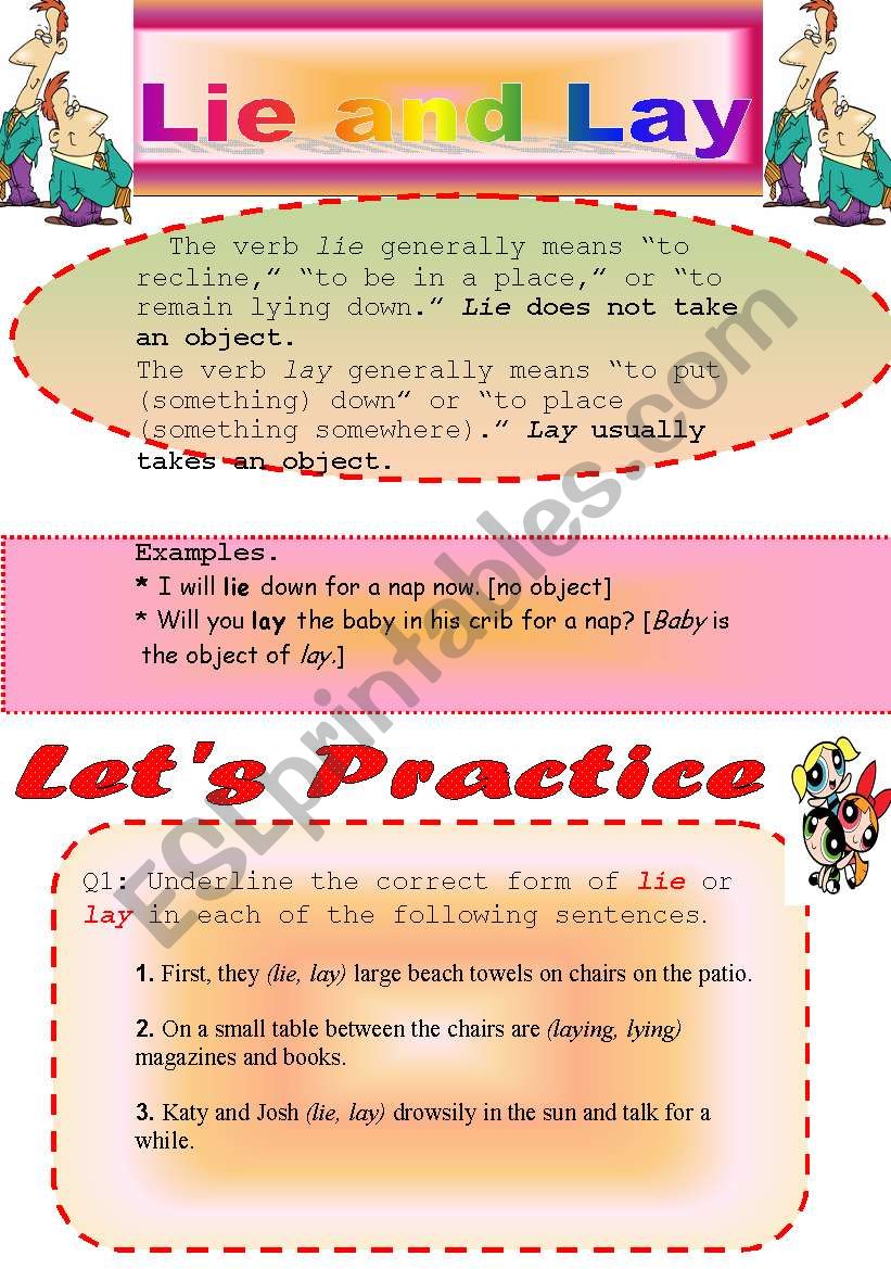 Grammar worksheet / Lie and Lay