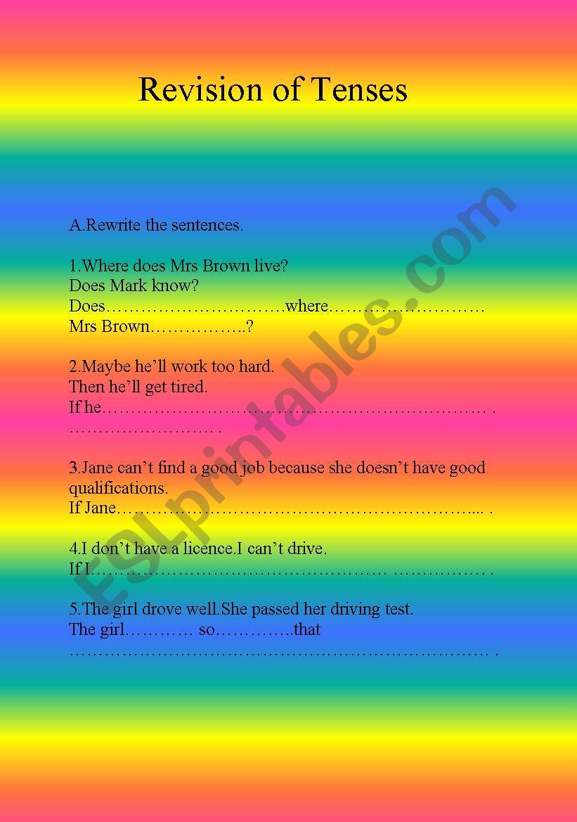 revision of tenses worksheet