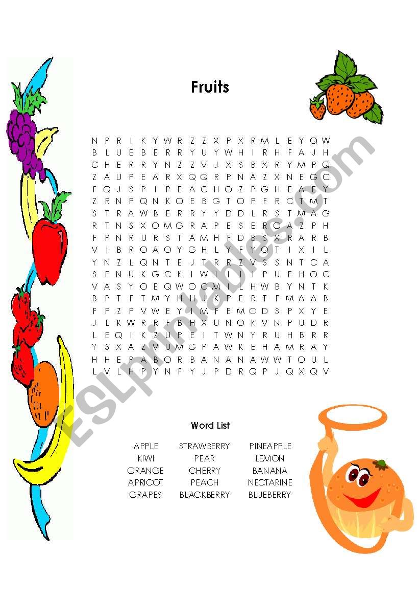 Fruits Wordsearch! worksheet