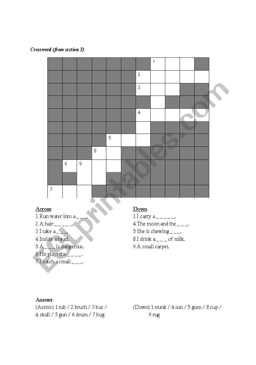 Crossword worksheet