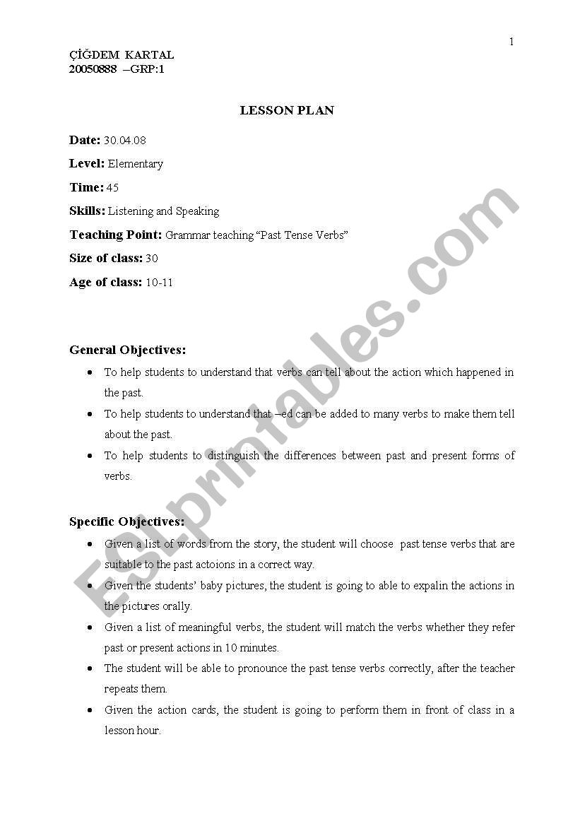 past tense lesson plan worksheet