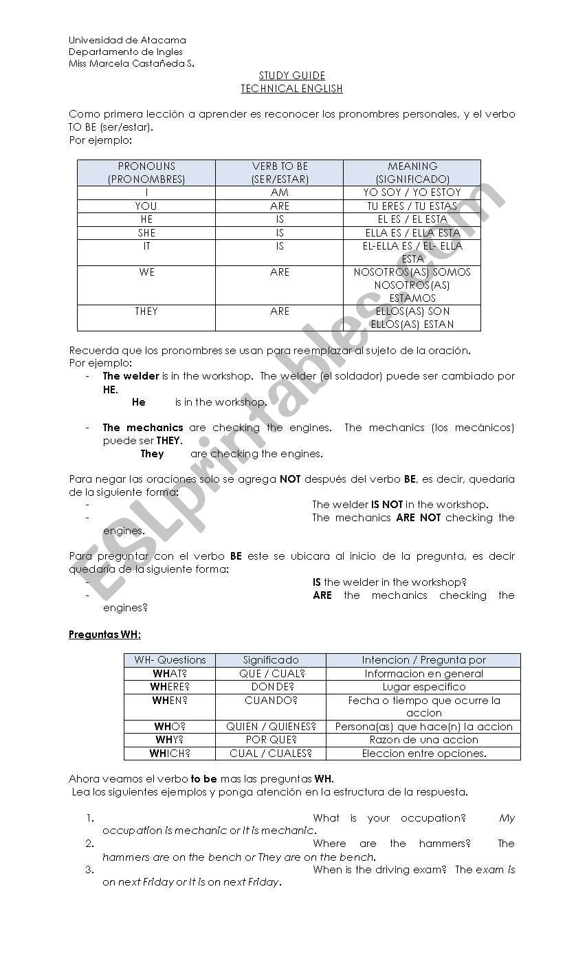 Verbo to be plus wh-questions worksheet