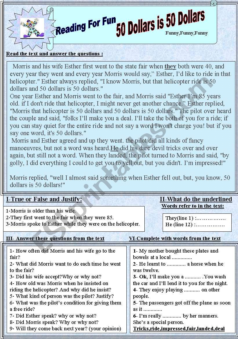 Reading comprehension N1 worksheet