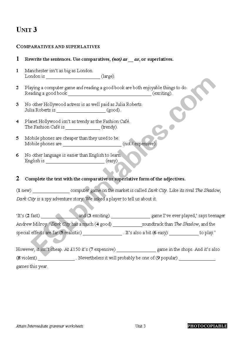 comparatives and superlatives worksheet