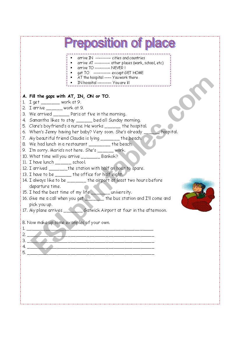 prepositions of place worksheet