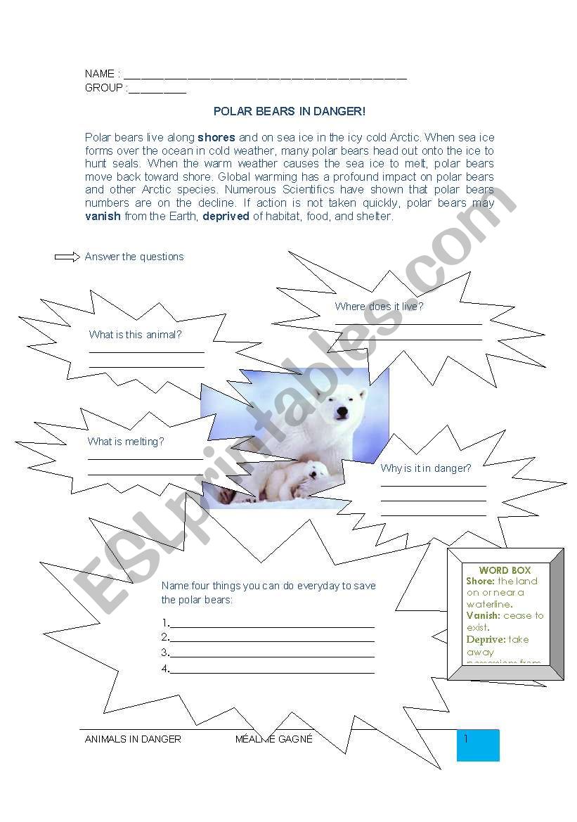 Polar bears in danger worksheet