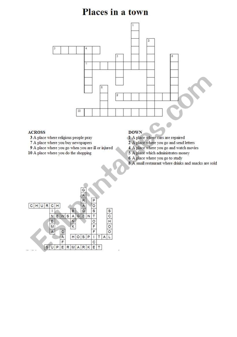 Places in a town worksheet