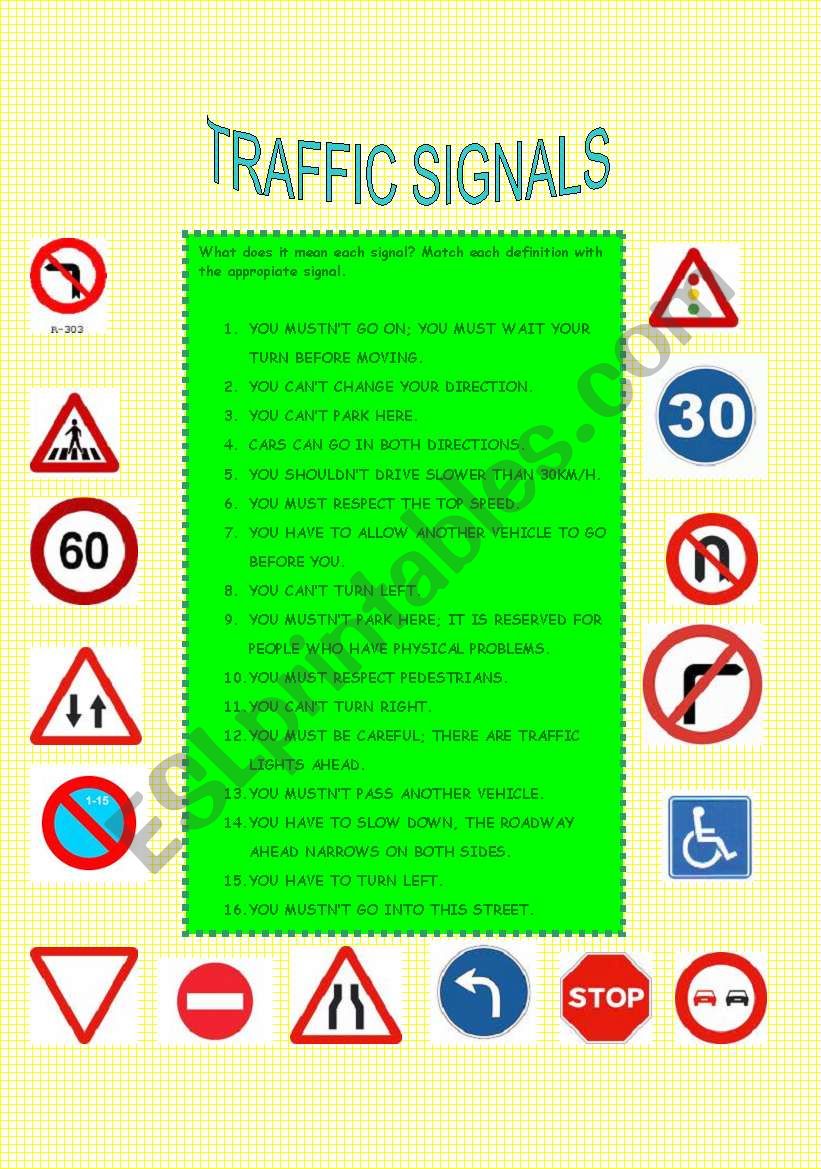 TRAFFIC SIGNALS worksheet