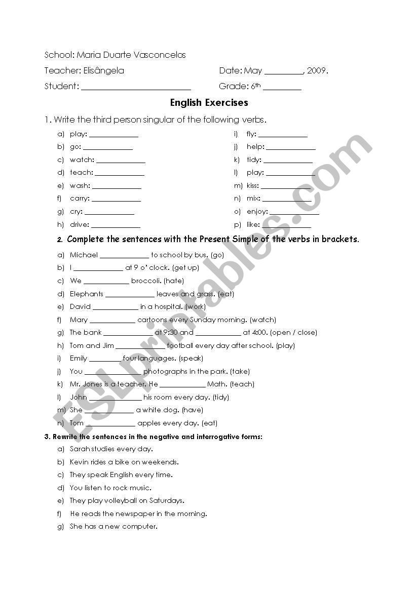 Simple present tense worksheet