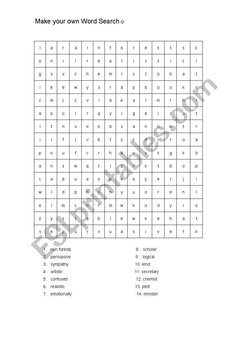 Make your own word search worksheet