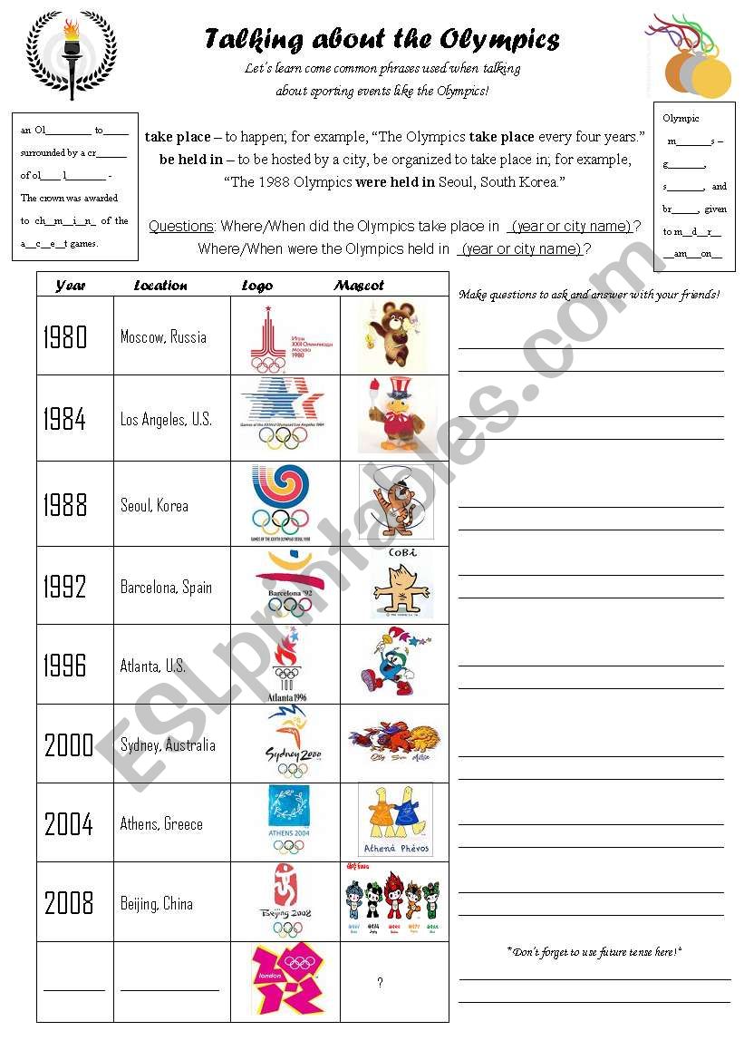 Talking About the Olympics worksheet