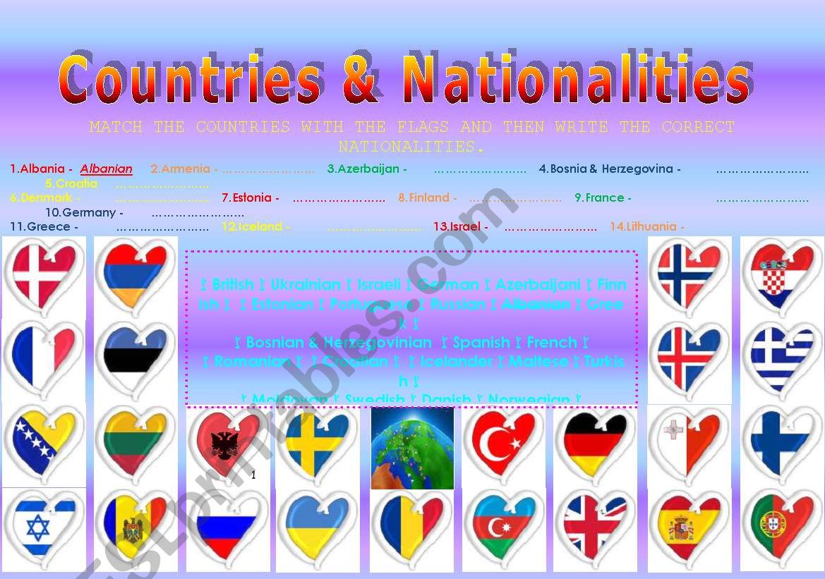 COUNTRIES & NATIONALITIES worksheet