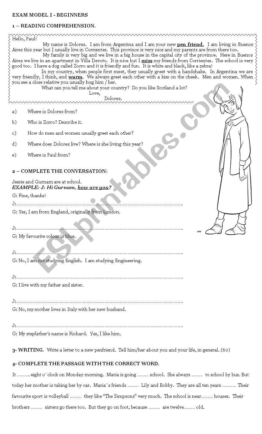 EXAM MODEL FOR PRE ADOLESCENTS - BEGINNERS