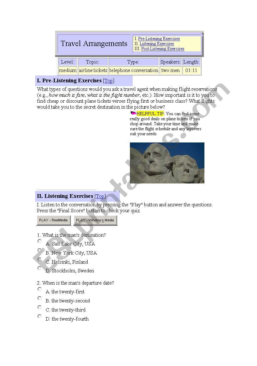 travel arragments worksheet