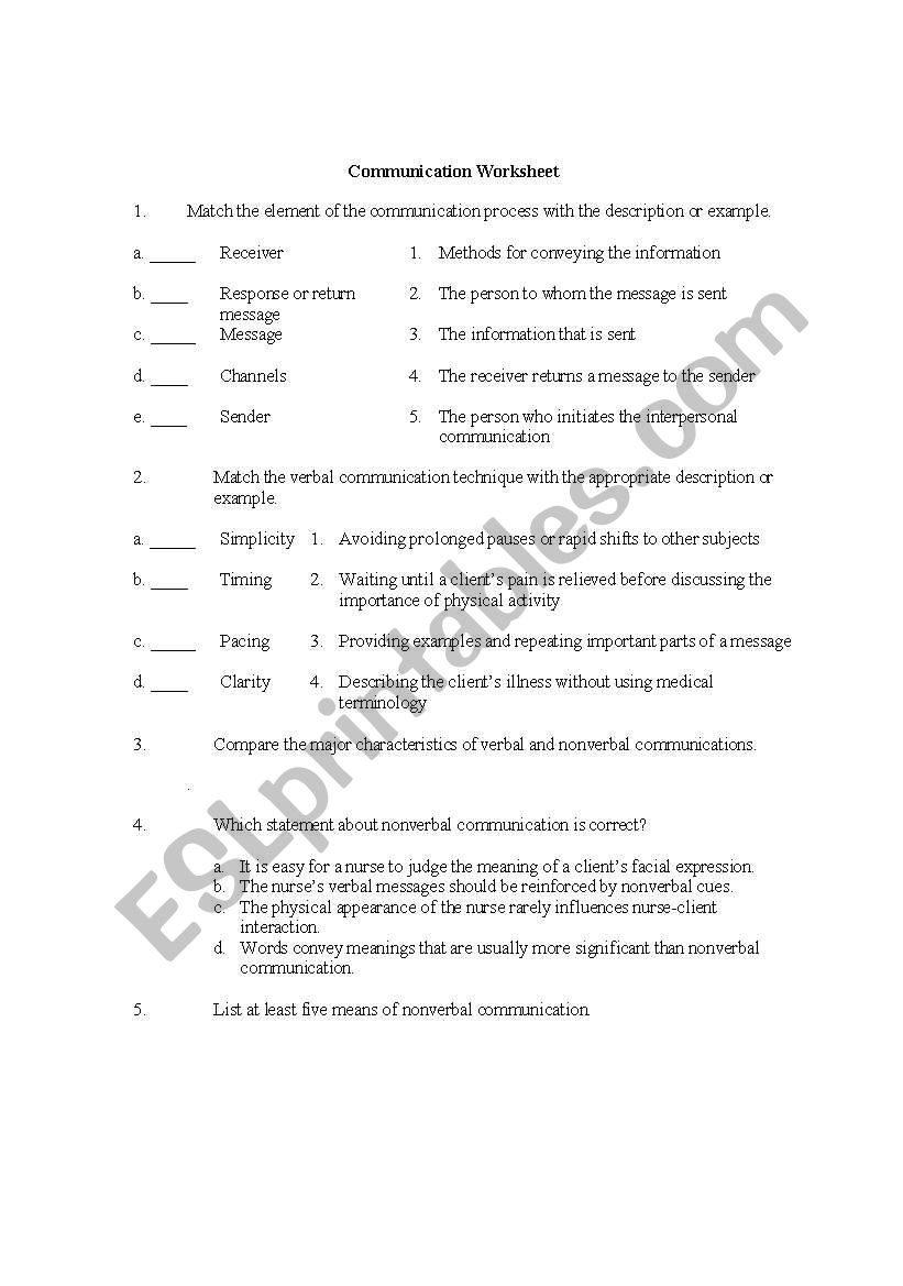 communication worksheet