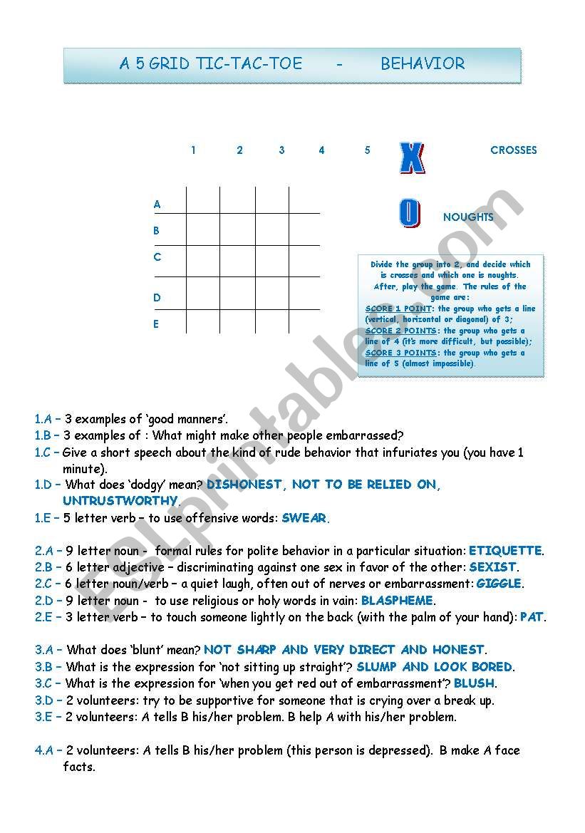 5 GRID TIC-TAC-TOE - BEHAVIOR QUESTIONS