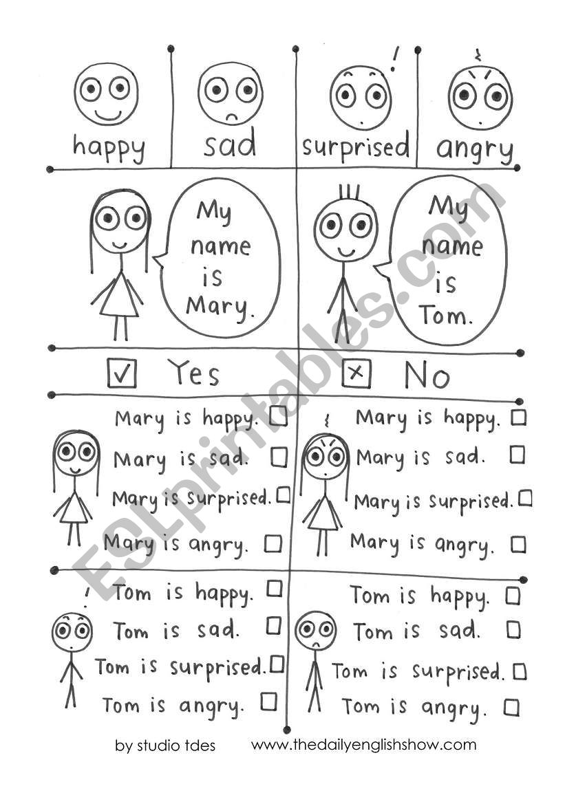 Happy, Sad, Surprised, Angry worksheet