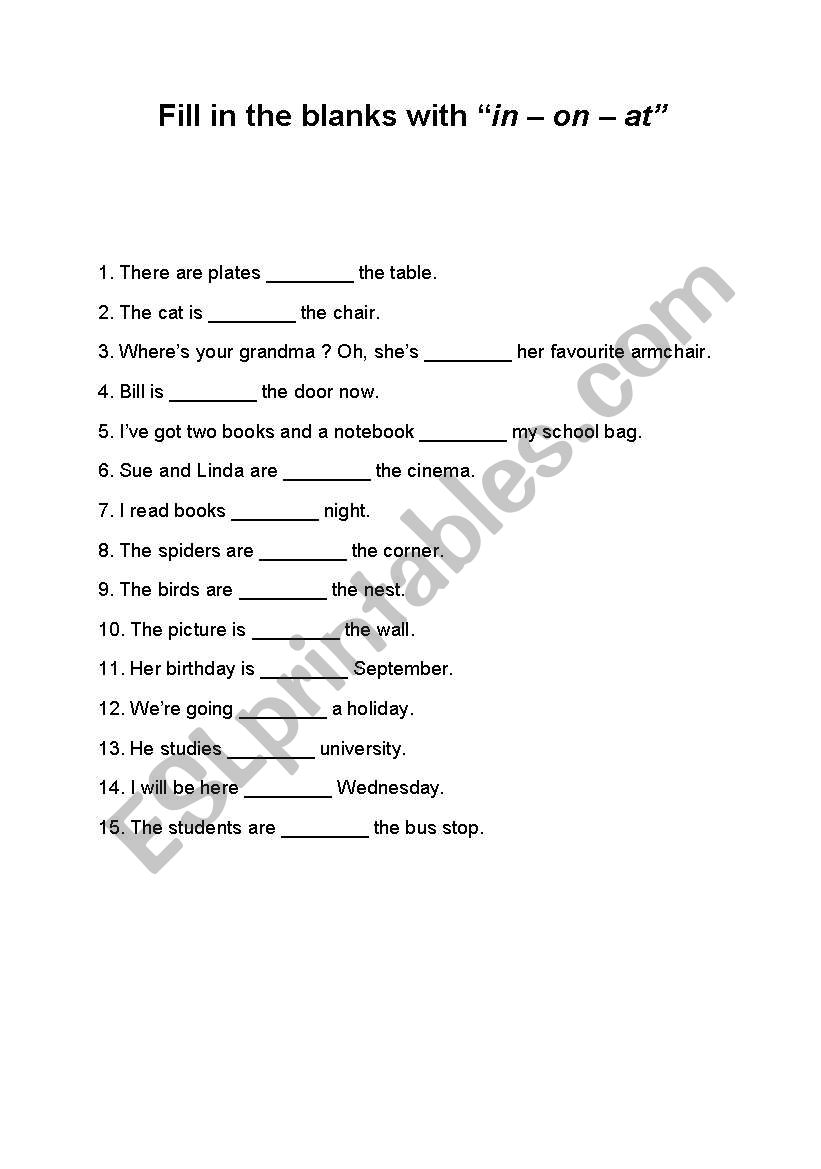 Prepositions worksheet