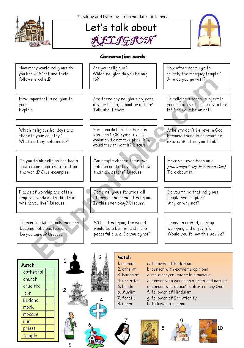 Lets talk about RELIGION worksheet