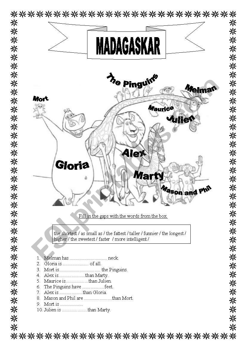 Madagaskar-Comparison of adj worksheet