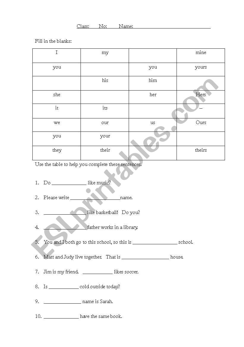 I, my, me, mine... worksheet