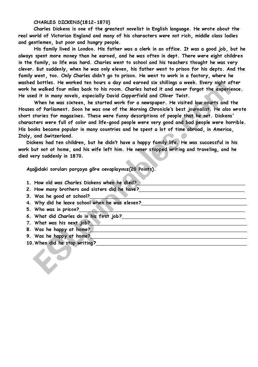 Charles Dickens worksheet