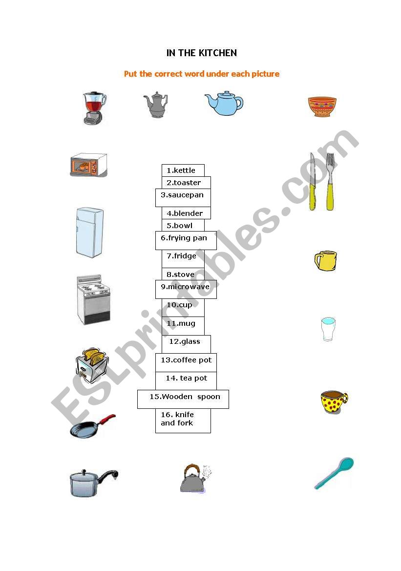 IN THE KITCHEN worksheet