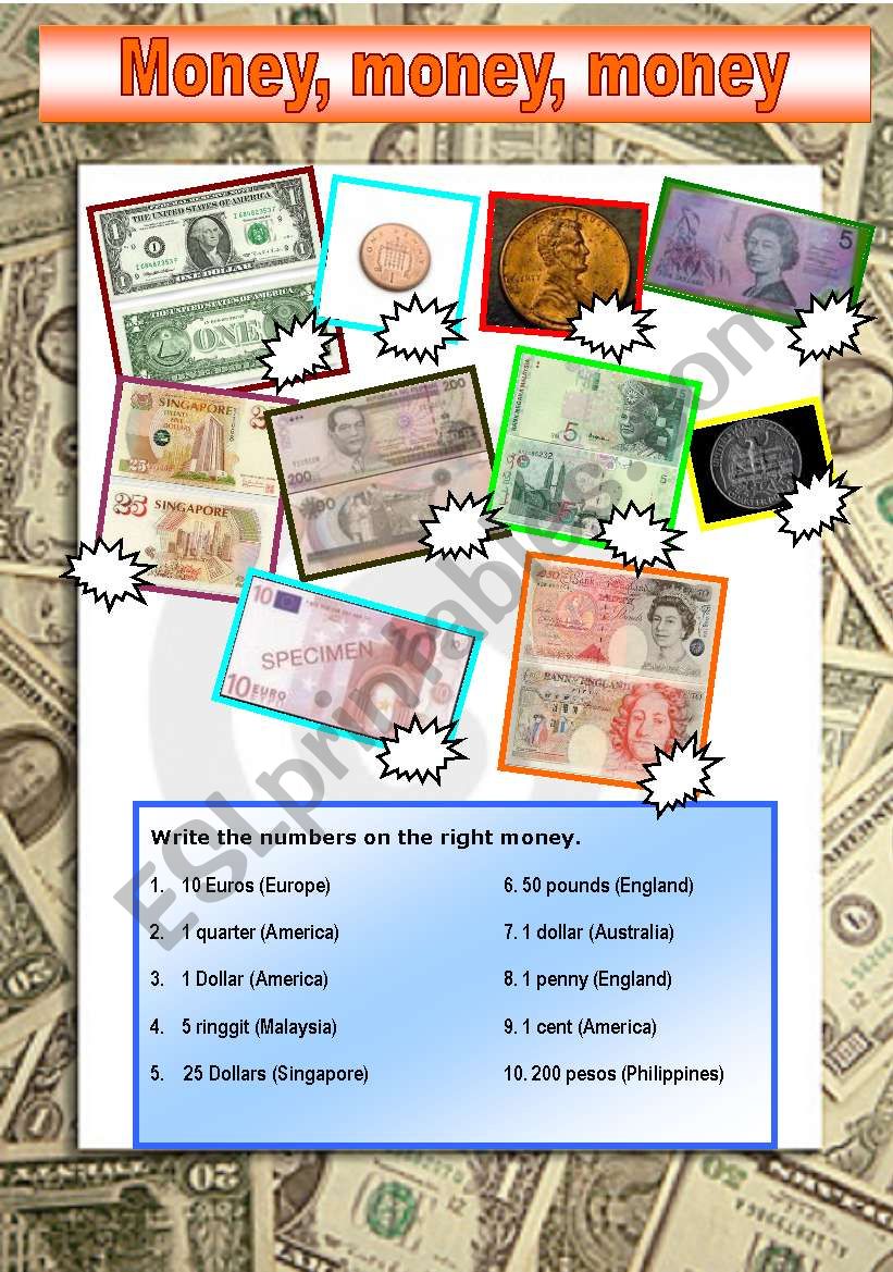 A worksheet about money. worksheet