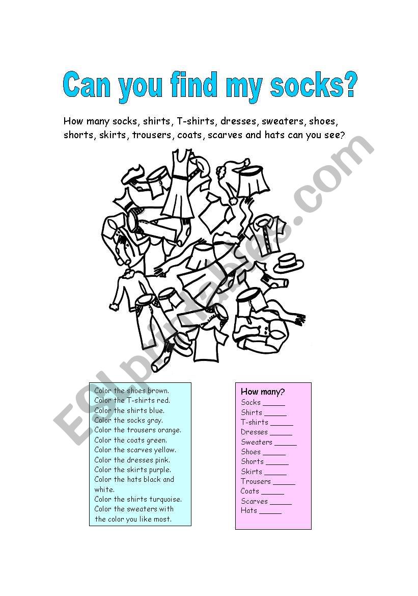 Can you find my socks? worksheet