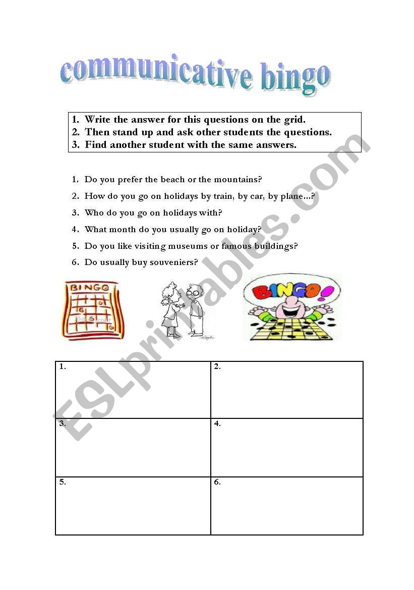 communicative bingo worksheet