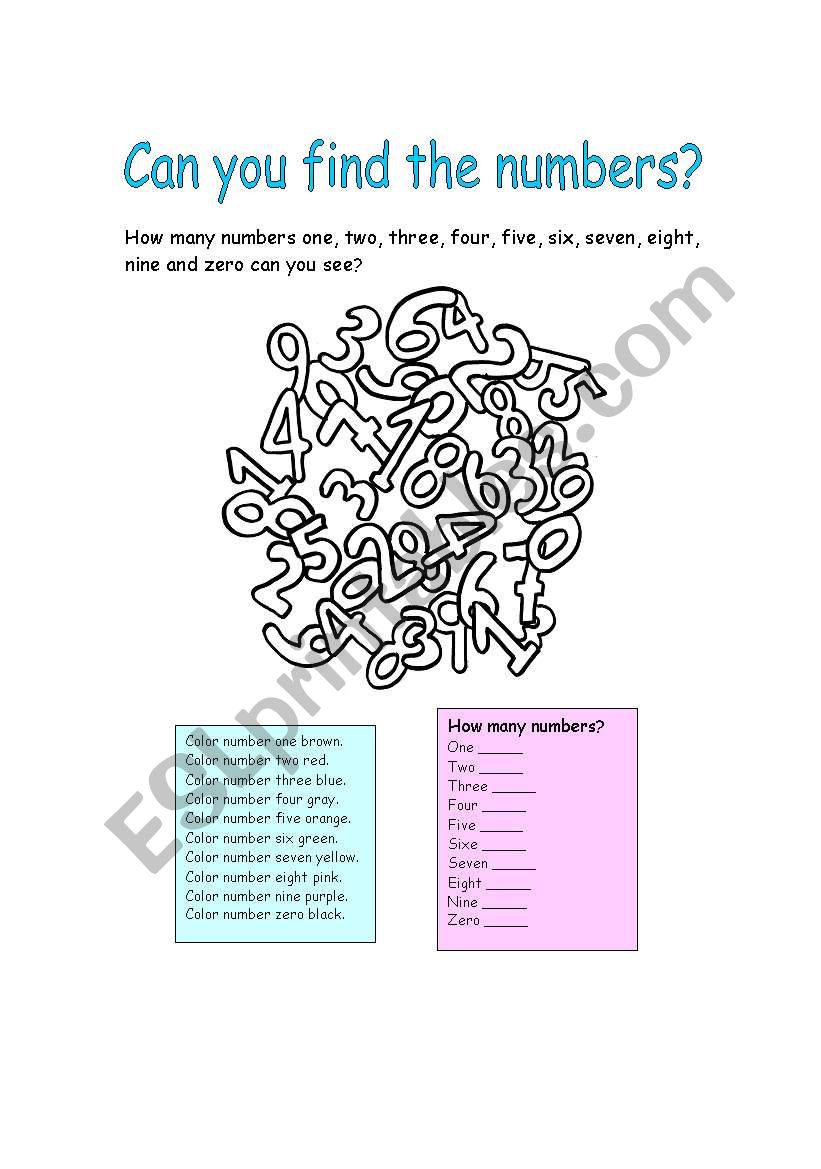 can you find the numbers? worksheet