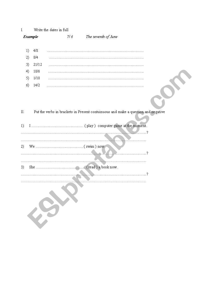 Dates and present continuous worksheet