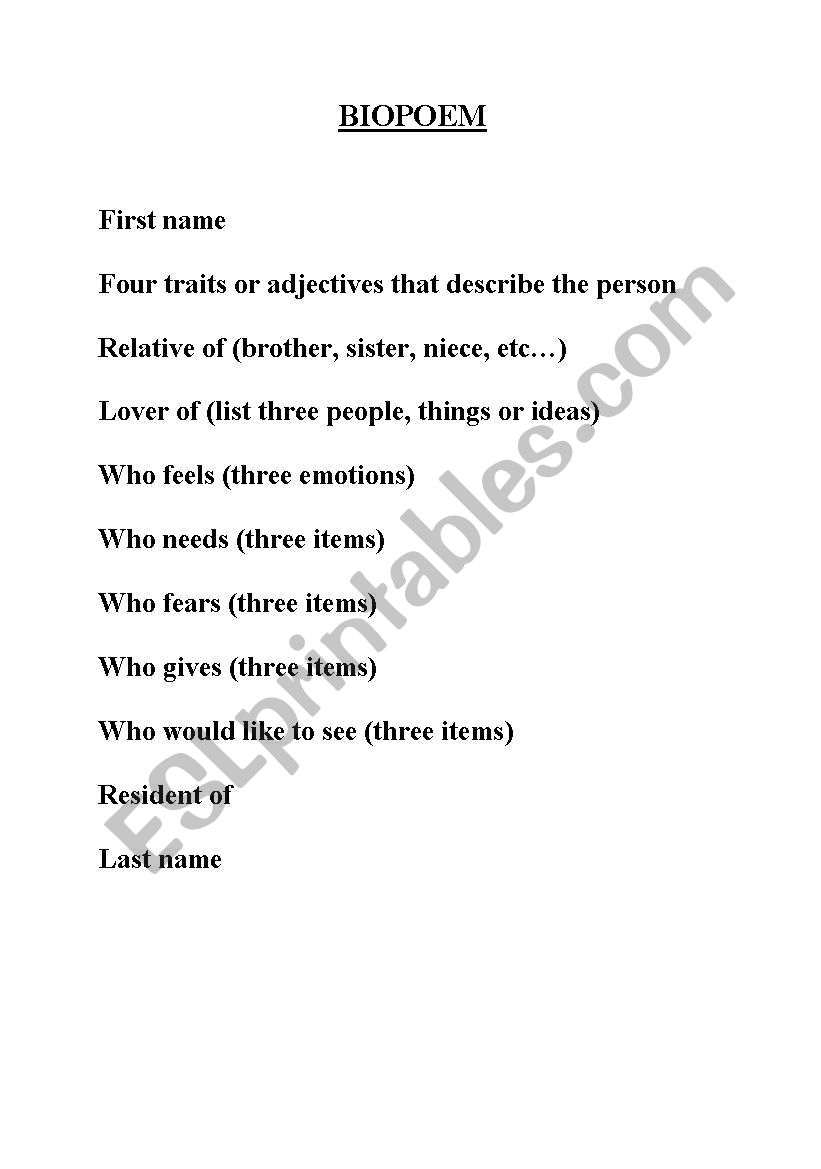 biopoem worksheet