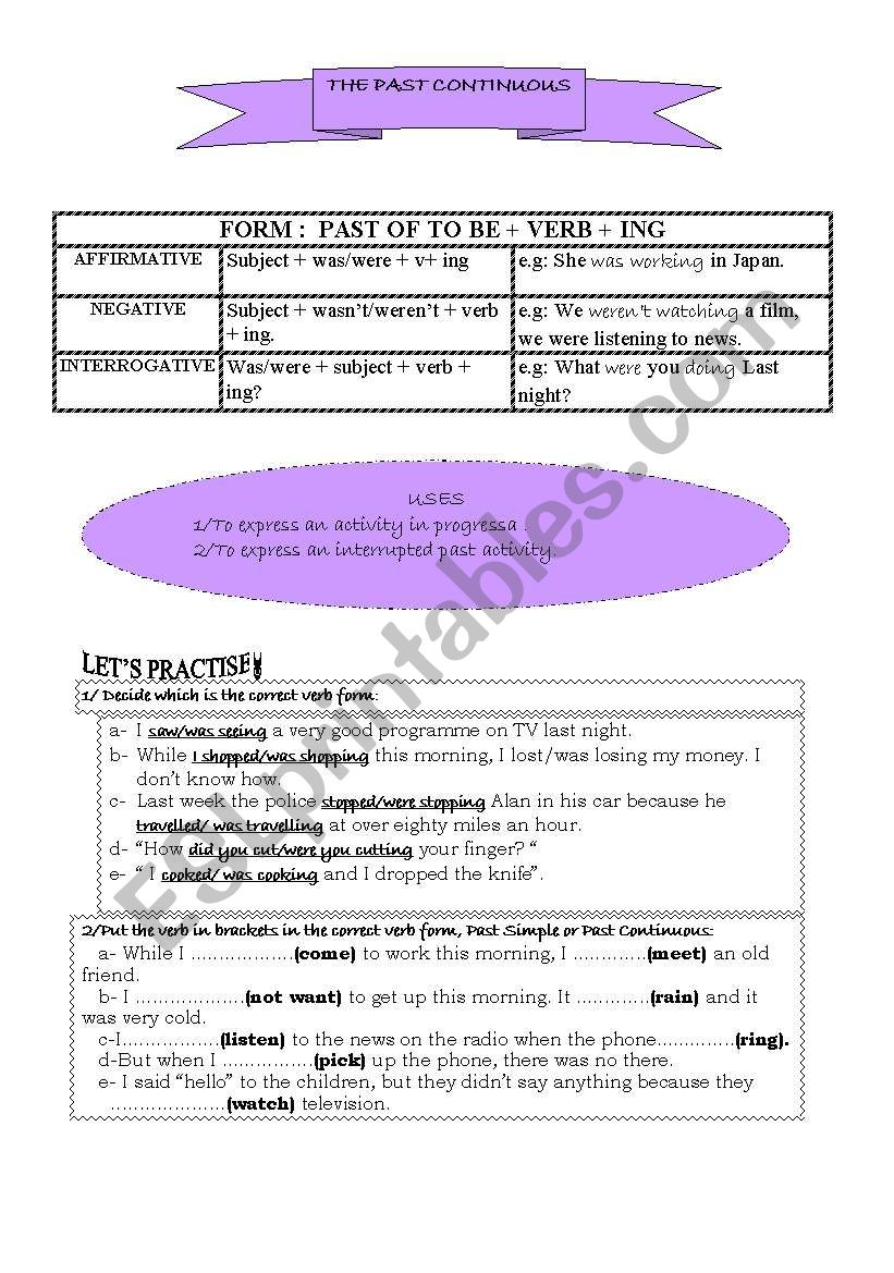 The past continuous worksheet