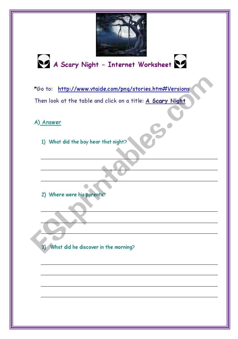 The Scary  Night  Internet  Worksheet