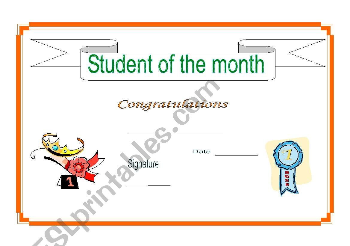 Student of the month worksheet