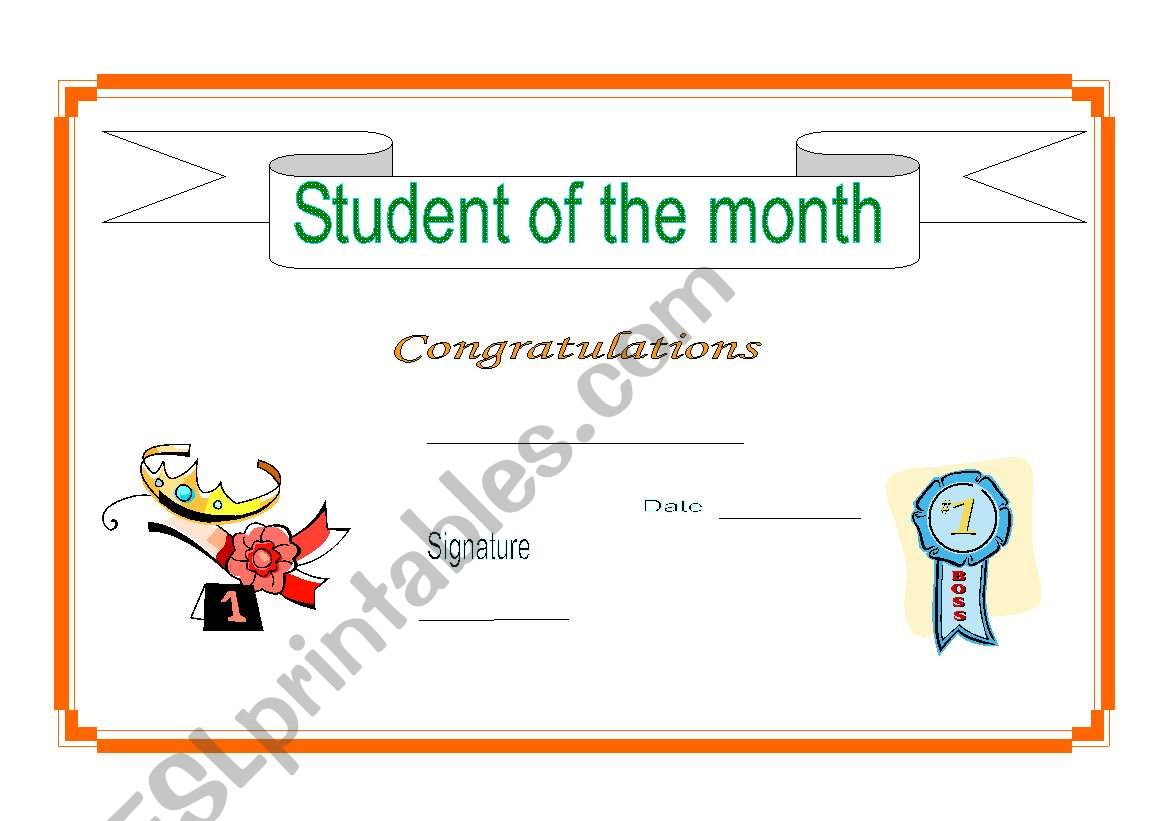 Student of the month worksheet